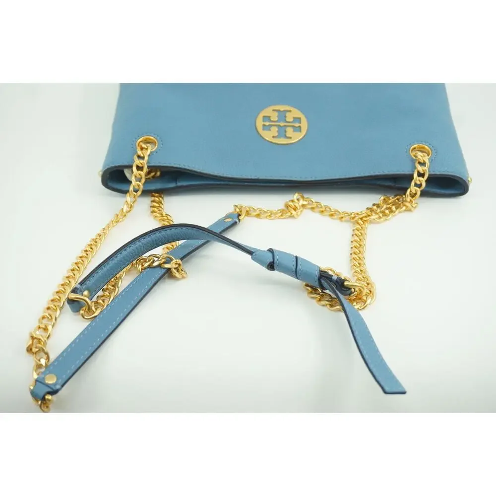 Tory Burch Everly Swingpack Crossbody Bag Logo $428 shoulder chain Blue Yonder